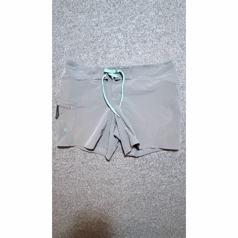 Athleta Board Swim Shorts Womens Size 10 Gray Aqua Drawstring Cargo Pocket